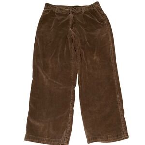 Eddie Bauer  Mens Brown Corduroy Pants Wide Wale Pleated Straight Leg 34x30